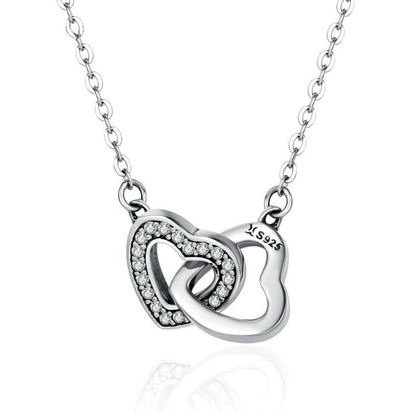 Silver Connected Couple Heart Necklace