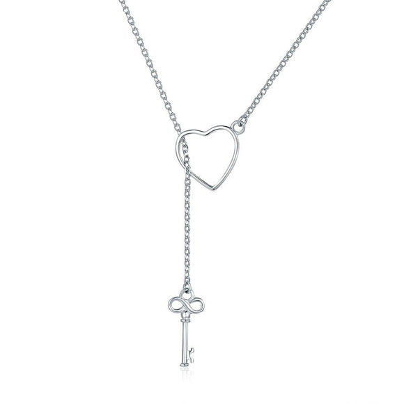 Silver Sweet Key of Heart Lock Link Chain Necklace