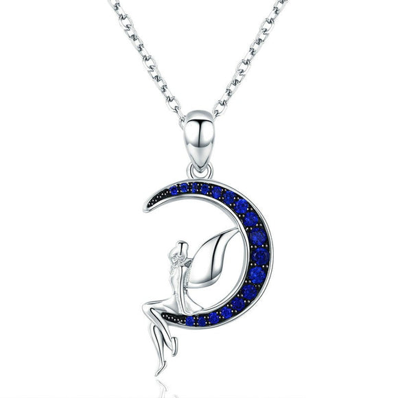 Silver Lucky Fairy in Blue Moon Necklace