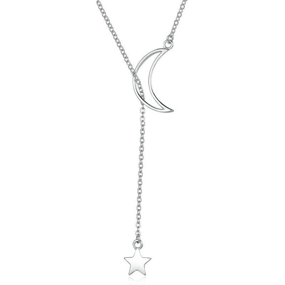 Silver Moon and Star Chain Necklace